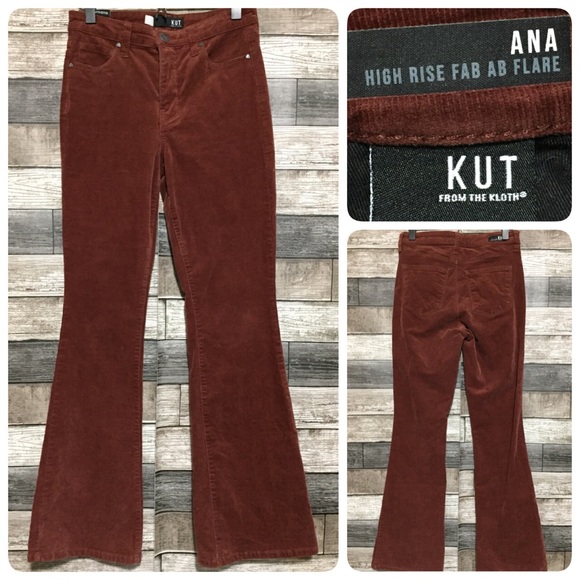 Kut From The Kloth Ana High Rise Fab Ab Flare Pants Women 0 Red Brown Inseam 31 - Picture 1 of 10
